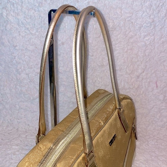 Gucci GG Guccissima Gold Metallic Leather & Canvas Vintage Shoulder Bag Purse - Picture 6 of 17